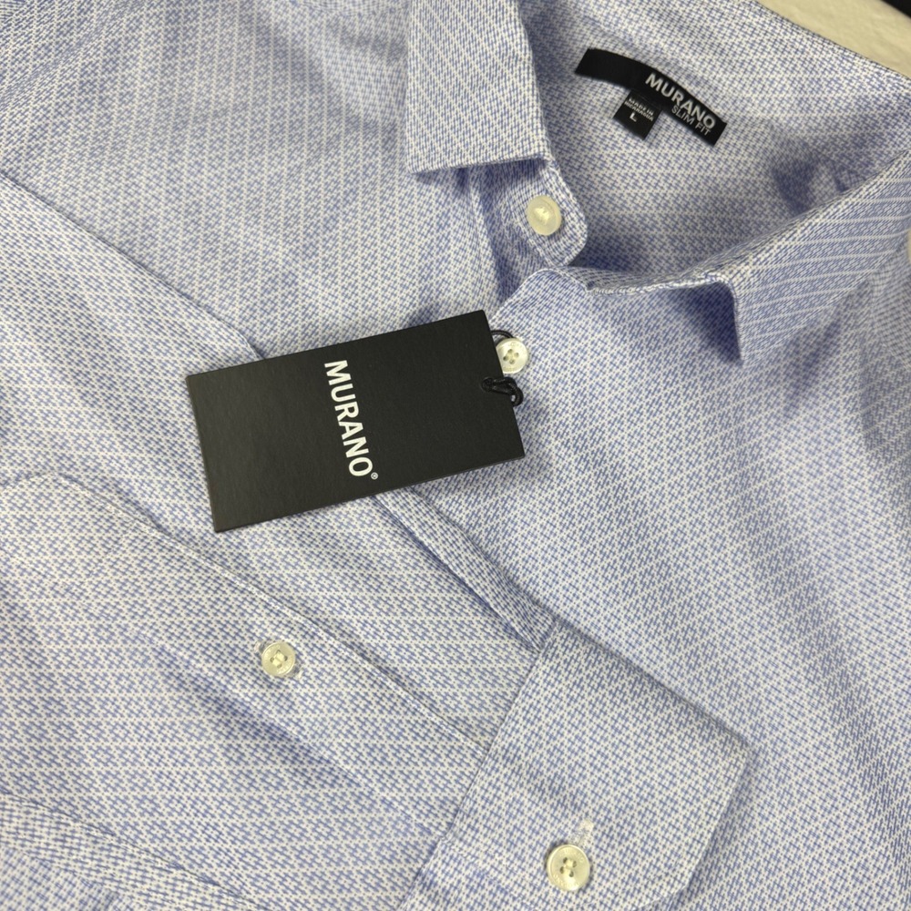 Murano Button Down Shirt Mens L Blue Slim Fit Long Sleeve RN58909 NWT